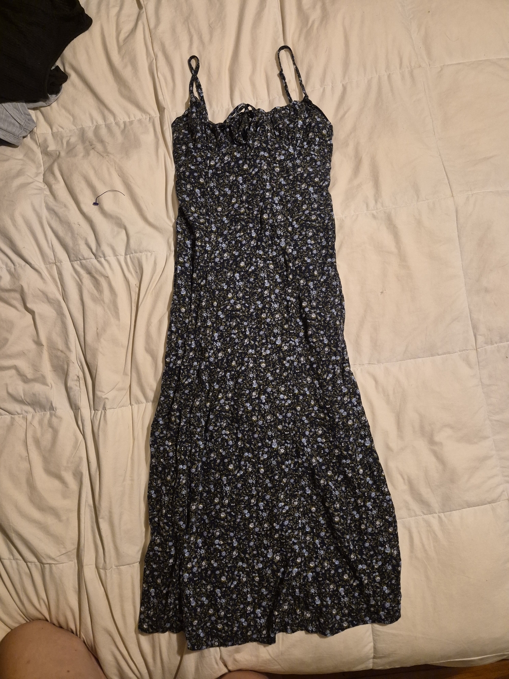 No Boundaries Black Midi Dress with Blue Floral Print
